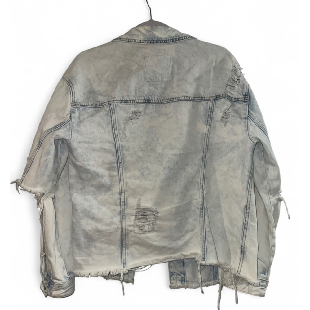Hollister Floral Embroidered Distressed Denim Jacket Light Acid Wash Womens M - Picture 8 of 8